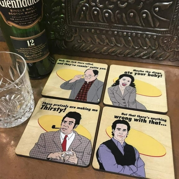Torched Seinfeld Inspired Wood Coasters Handmade Beer Coaster 4"x4" Multicolor