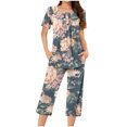 thumbnail image 1 of Sexy Pijama Conjunto para las Mujeres Cuello Redondo Blusa de Manga Corta Y Pantalones, Traje de Moda Casual para el Hogar Y Diario, 1 of 4