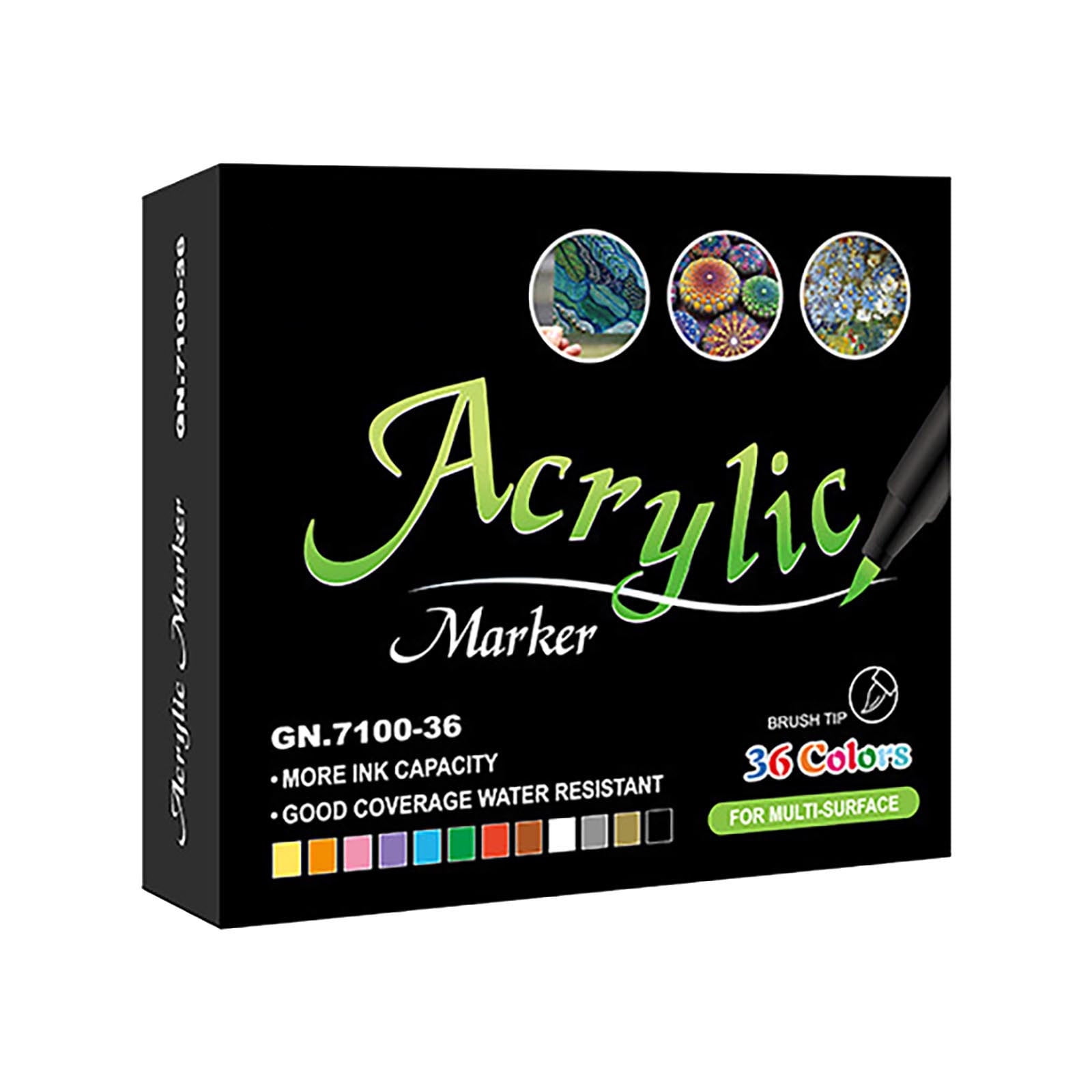 Acrylic Brush Markers,Fabric Paint Markers,36Color Acrylic Paint Pens,Acrylic Paint Markers for Canvas Wood Rocks & Fabric Painting,7100 Soft Head Acrylic Water-based Paint Marker(36pcs/Set)