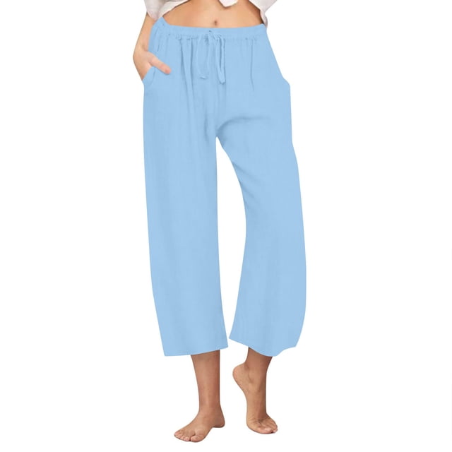 FNFYFH Womens Capri Yoga Pants Wide Leg Lounge Shorts Drawstring Pants Loose Workout Capris Sweatpants with Pockets