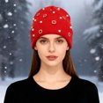 thumbnail image 2 of Bling Rhinestone Double Layer Knit Beanie Hats for Women Girls Warm Lined Winter Hat Thick Skull Cap,Red, 2 of 4