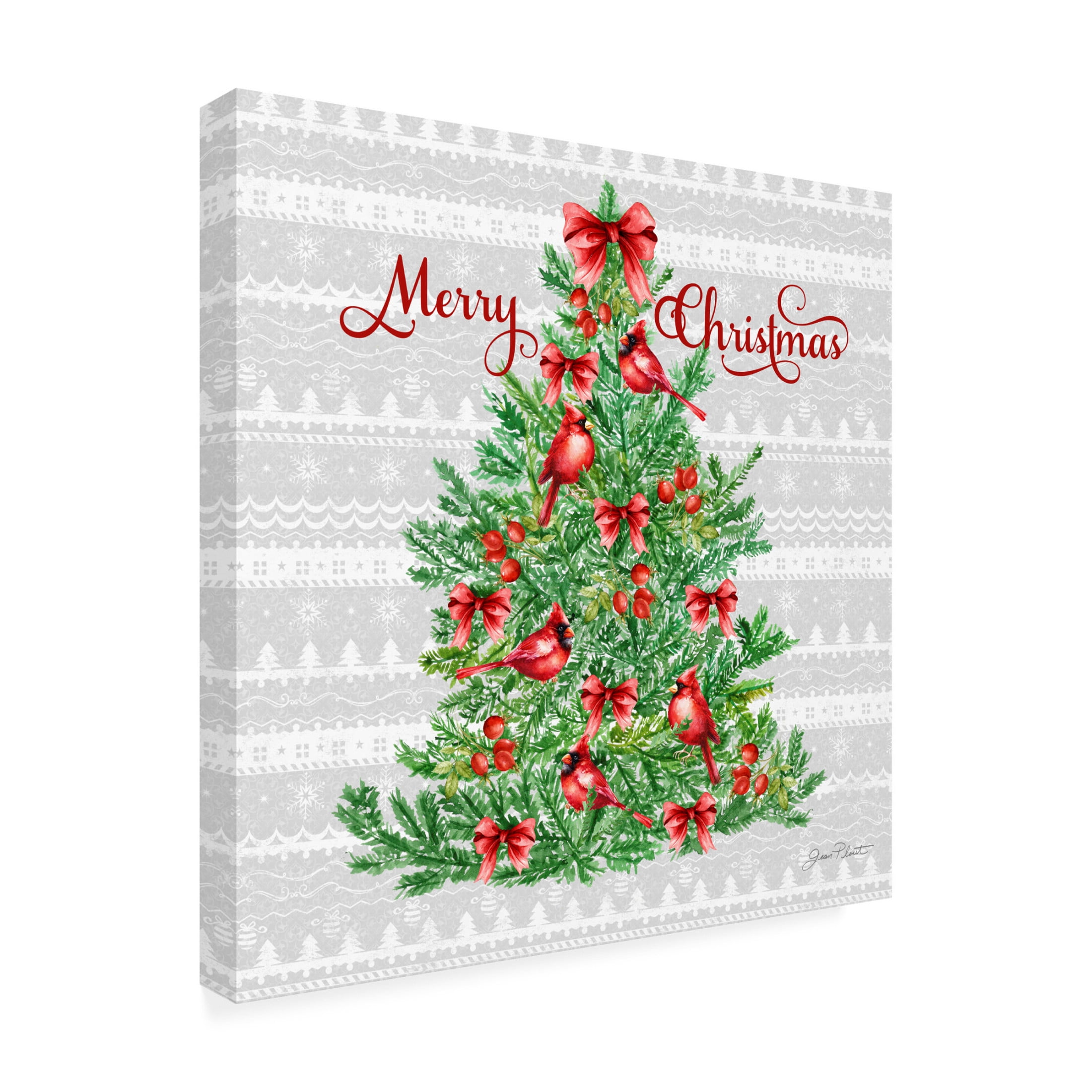 Canvas Wall Art - Jean Plout 'Red Cardinal Christmas Beauty B' Wall Art for Living Room, Bedroom, or Office Décor by Trademark Fine Art - 24 x 24 Inches