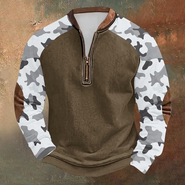 Blusas y camisas de manga larga con cuello redondo para hombre, sudadera con capucha de cuello redondo con cremallera y estampado, sudadera de manga larga, blusa de poliéster para hombre