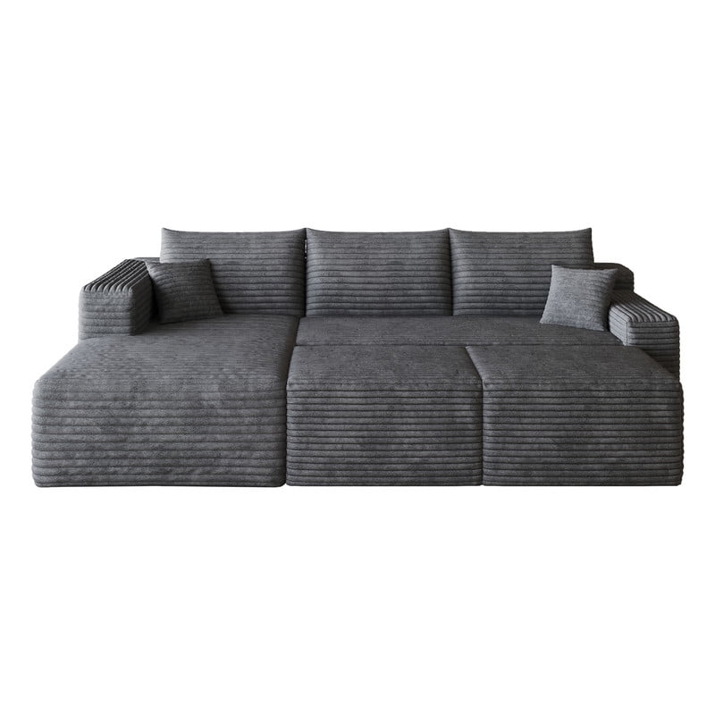 94'' Cloud Sectional Sofa with 2 Ottomans, Modular Upholstered Sofa Couch with Deep Seat, Plush Corduroy Fabric U Shaped Sofa for Living Room, Left Facing Chaise