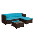 Merax 5Piece Outdoor Rattan Patio Wicker Sectional Set with Blue Seat