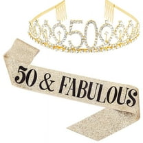 TY "50 and Fabulous" Sash & Rhinestone Tiara Set - 50th Birthday Sash 50 Birthday Gifts Party Favors,gold