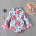thumbnail image 4 of Coerni Toddler Girl Swimsuit Floral Zipper Long Sleeve Bathing Suit Swimwear Hairband 2pcs For Toddler Girls Padded Bathing Suit Kids, 4 of 7