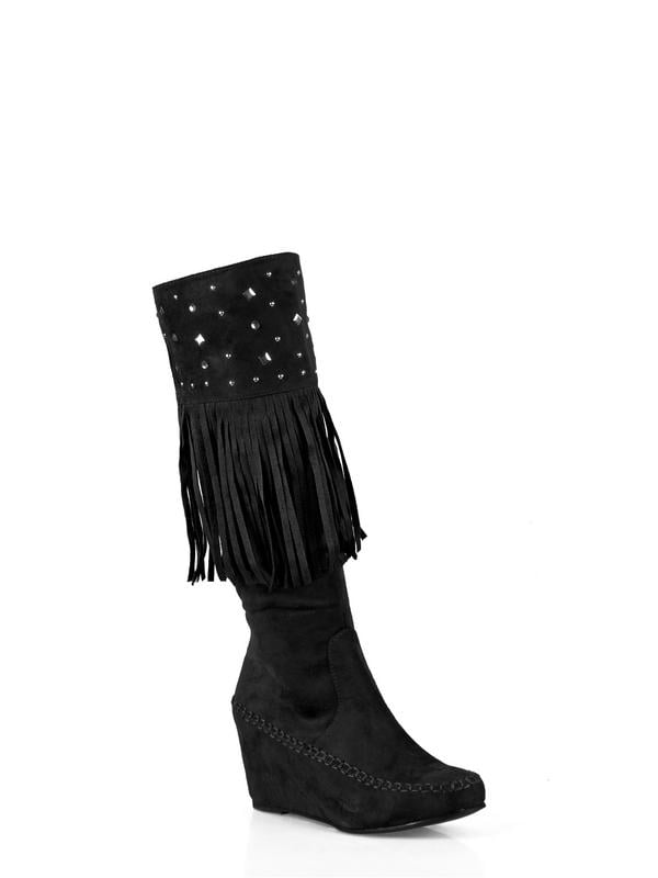 Womens Moccasin Tassel Fringe Boot Mid Calf Knee High Hidden  Shoes Boots G 