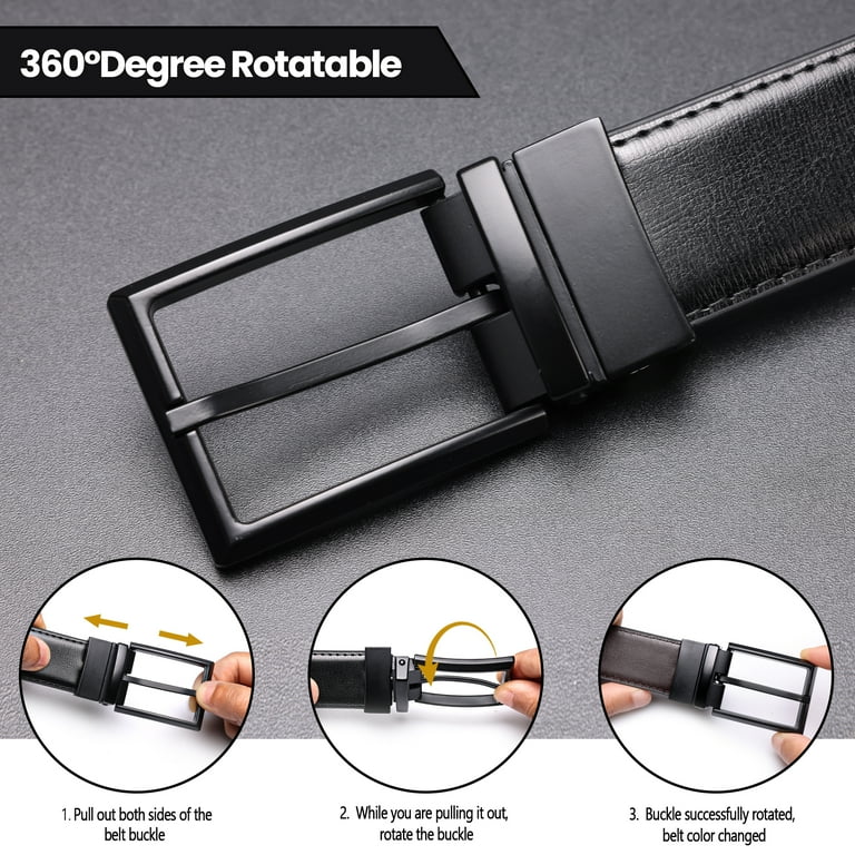 Maikun Men's Reversible Leather Belt, Black and Brown photo 3