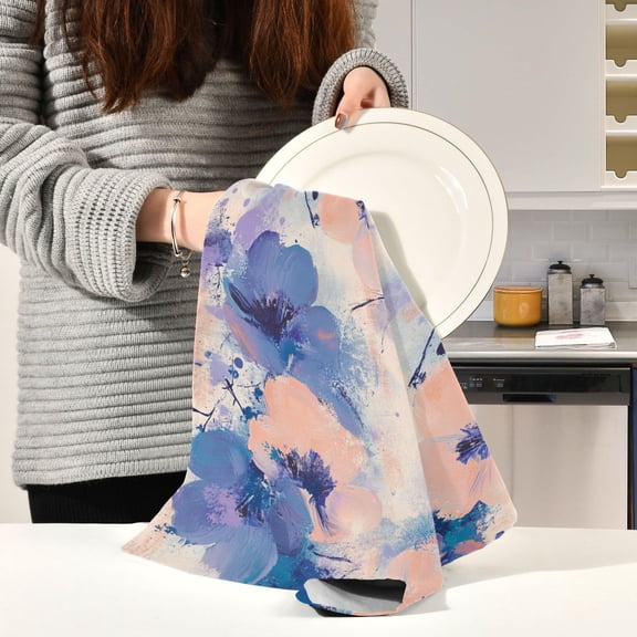 BZSMCE Kitchen Towels Creative Blue Flowers Paintting Pattern Durable Kitchen Towel