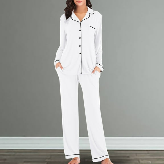XINXIAOO Pajamas Women's Long Sleeve Sleepwear Soft Button Down Loungewear Set Nightwear Juniors Pajama Set Christmas Pajamas for Women Two Piece Pajamas for Women Pajamas Set Satin Silk Shorts Pajama