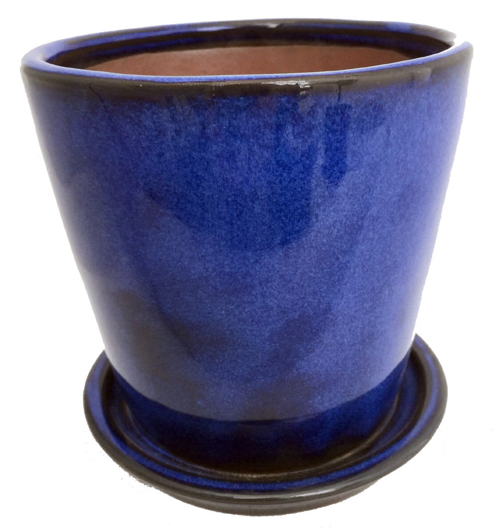 Round Ceramic Planter and Saucer 5.5" Cobalt Blue