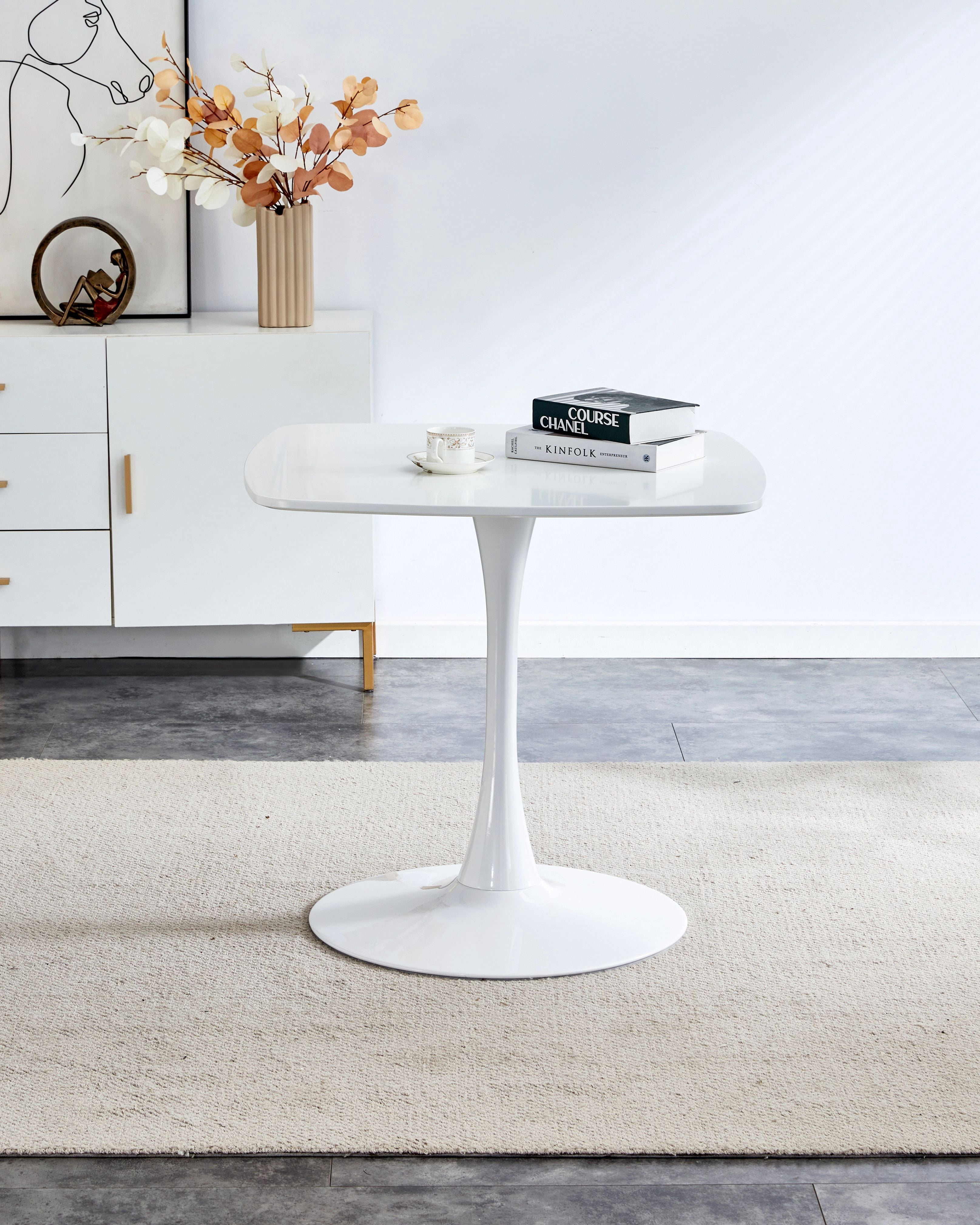 Euroco 23.6" Small Dinning Table for 2 ,Mid-Century Tulip Table with Metal Pedestal Base,Modern Leisure Table for Small Space Kitchen Dining Room,White