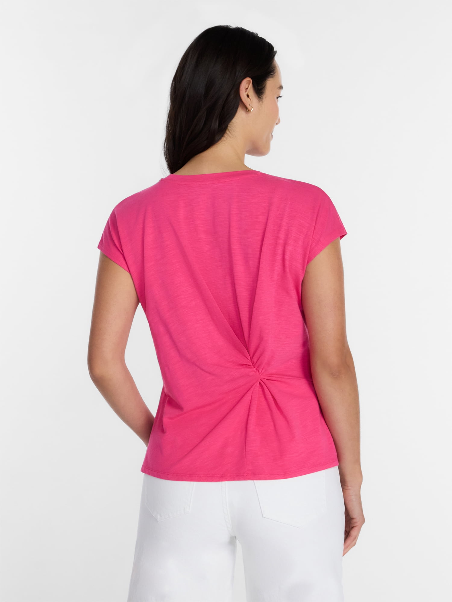 Time and Tru Women's Twist-Front Tee with Short Sleeves, Sizes XS-XXXL