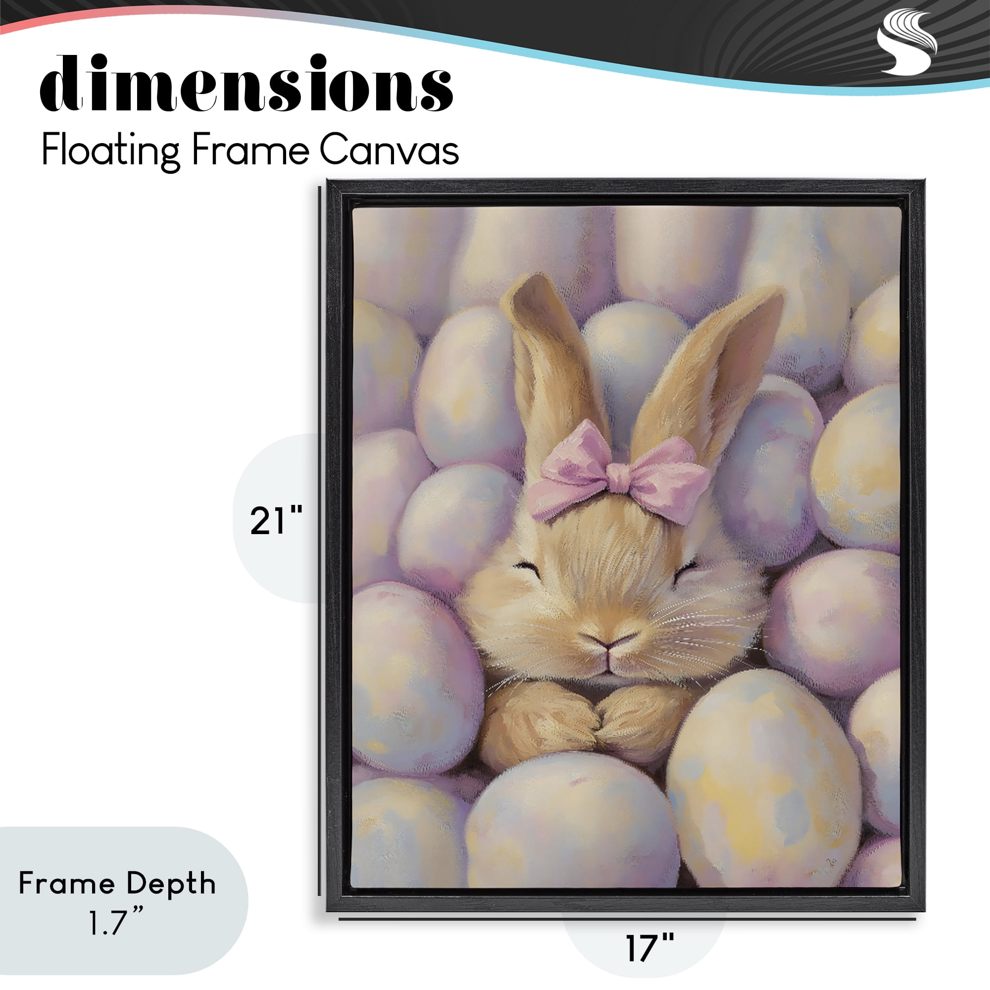 Stupell Industries Easter Bunny Nestled in Eggs Black Framed Floater Canvas Wall Art, design by The Prints Vibe