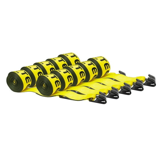(10 Pack) Winch Straps 4" x 27' Yellow Heavy Duty with Flat Hooks WLL# 5400 lbs | Flatbed Straps Tie Down 4 Inch Cargo Control Truck Straps for Flatbed Truck Utility Trailer