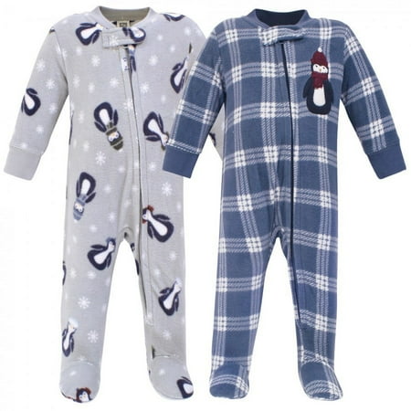 UPC: 0660168587753 | Hudson Baby Infant Boy Fleece Zipper Sleep and Play 2pk  Blue Penguin  0-3 Months