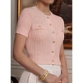 thumbnail image 6 of Women's Casual Summer Short Sleeve Cardigan Button Down Knitted Sweater Basic Crew Neck Crop Tops Pink L, 6 of 7