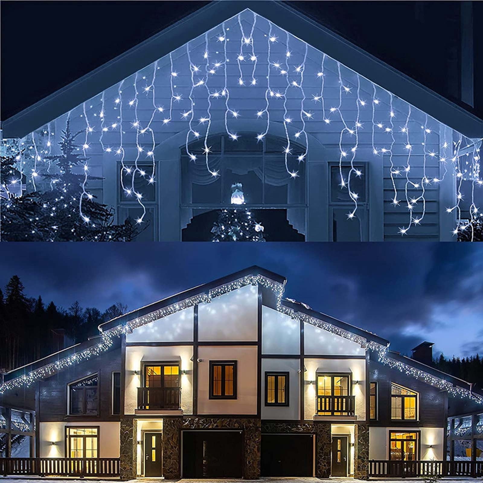 Christmas Icicle String Lights 16.4Ft 216 LED Curtain Lights Cool White Waterproof Hanging Fairy Lights for Roof Patio Balcony Tree Window Indoor Outdoor Holiday Decorations