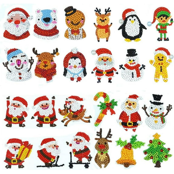 1 Box 29PCS 5D Diamond Art Painting Christmas Stickers Christmas Diamond Art Sticker Kit Snowman Santa Claus Christmas Tree Diamond Art Kit Paint for Adults Craft Rhinestone Decoration