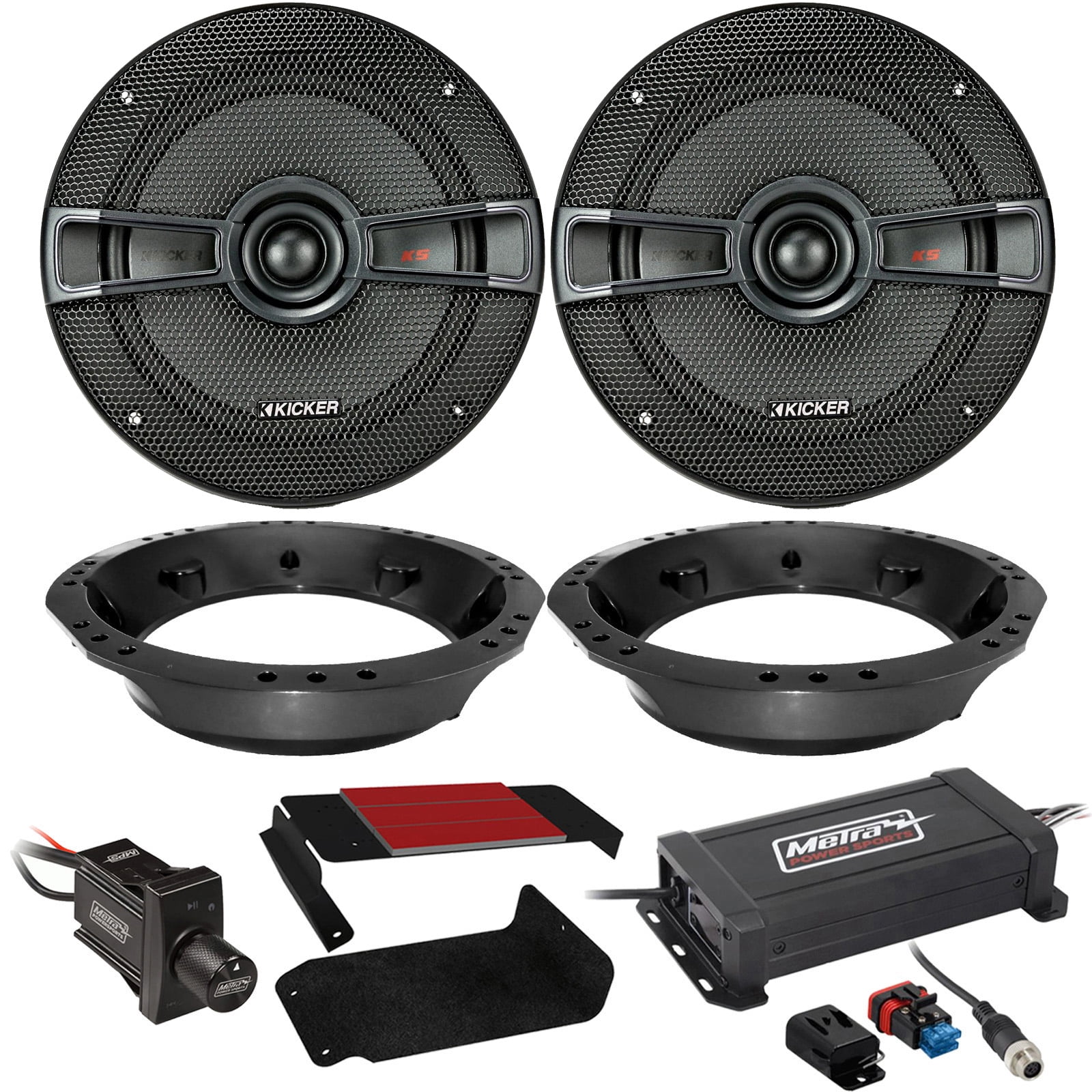 2 x Kicker 6.5" 200W Coaxial Automotive Speakers, Metra PowerSports 2
