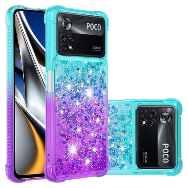 Funda para Xiaomi Poco X4 Pro 5G Transparente con Brillos Carcasa Protectora Antigolpes con Glitter Brillante