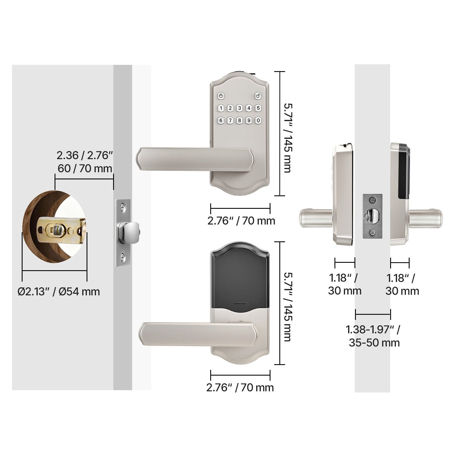 Keyless Entry Door Lock with Handle Electronic Lever Keypad 100 User Codes Auto Lock Anti-Peeping for Home Office Apartment