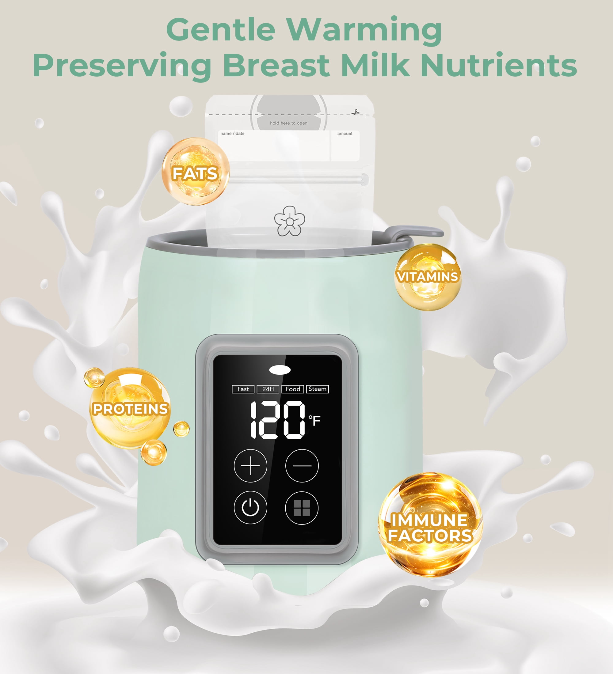 RUPOUN Bottle Warmer, 4 in 1 Fast Baby Milk Portable Warmer with Timer and Temperature Control for Breastmilk or Formula, with Defrost, Sterilizer, Keep, Heat Food, Green