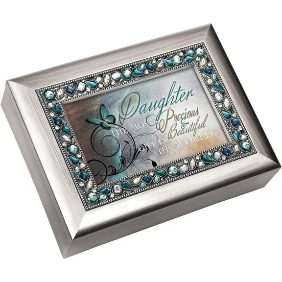 Cottage Garden Daughter Precious Gift Brushed Silvertone Jeweled Music Box Plays You Light Up