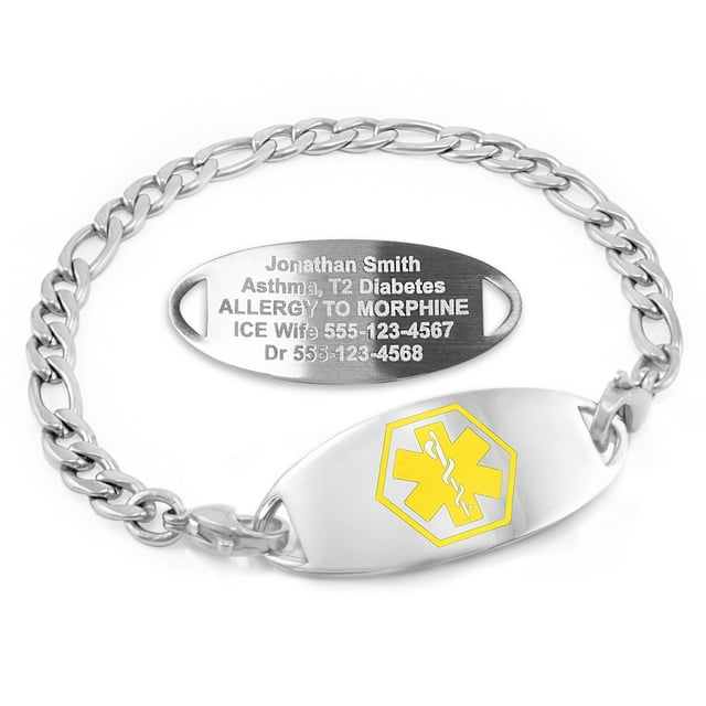 MedicEngraved Stainless Steel Custom Medical Alert Bracelet - 5mm Figaro Link
