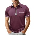 thumbnail image 3 of Afuyipoi Men’s Button-Front Short-Sleeve Polo Shirt with Pocket, Casual Turn-Down Collar Top Wine Size S, 3 of 8