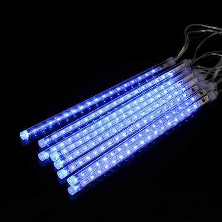 Finether 13.1 ft 8 Tube 144 LED Meteor Shower Rain Snowfall Plug-In String Lights for Holiday Christmas Halloween Party Indoor Outdoor Decoration Commercial Use, Blue Glow