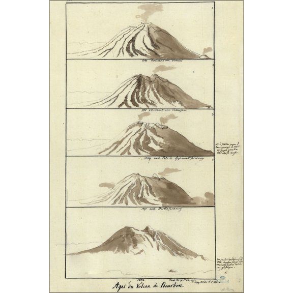 24"x36" Gallery Poster, Piton de la Fournaise shield volcano 1802