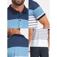 thumbnail image 7 of DARING DIVA Men's Colorblock Striped Short Sleeve Three Button Polo Shirts L Blue White, 7 of 7