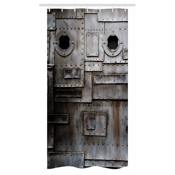 Industrial Stall Shower Curtain, Rusty Stylized Iron Porthole Grunge Scratched Steel Factory Entrance Retro Image, Fabric Bathroom Set with Hooks, 36W X 72L Inches Long, Dark Taupe, by Ambesonne