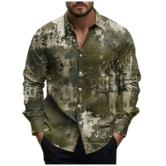 ZCFZJW Men's Camo Hawaiian Shirts Casual Long Sleeve Button Down Work Shirt for Men Beach Vacation Tees Shirts Party Dress Shirts Camouflage#01 XXL