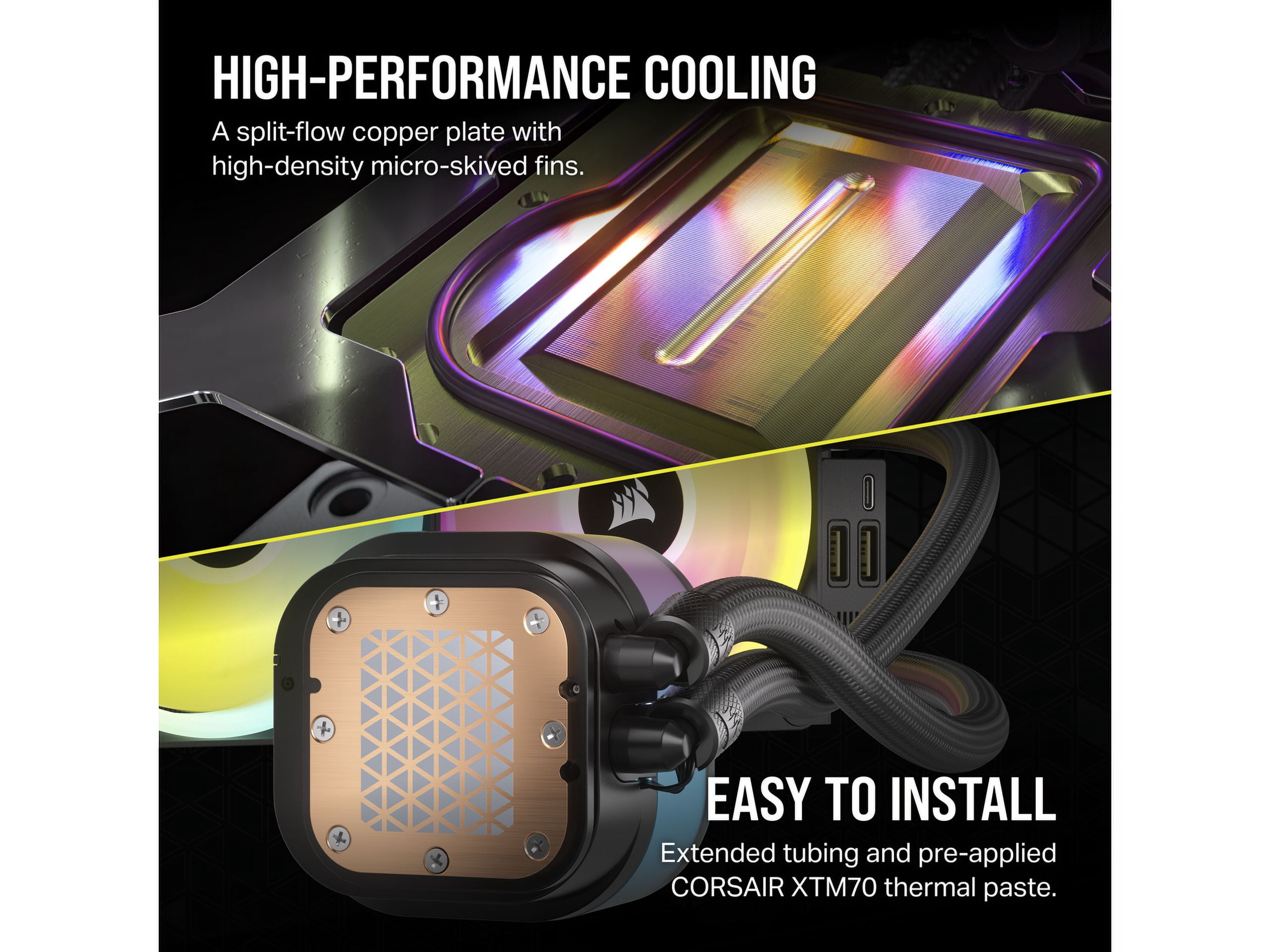 CORSAIR iCUE Link H100i RGB Liquid CPU Cooler - 240mm AIO - QX120 RGB Fans - Fits Intel LGA 1851, AMD AM5 - iCUE Link System Hub Included - Black