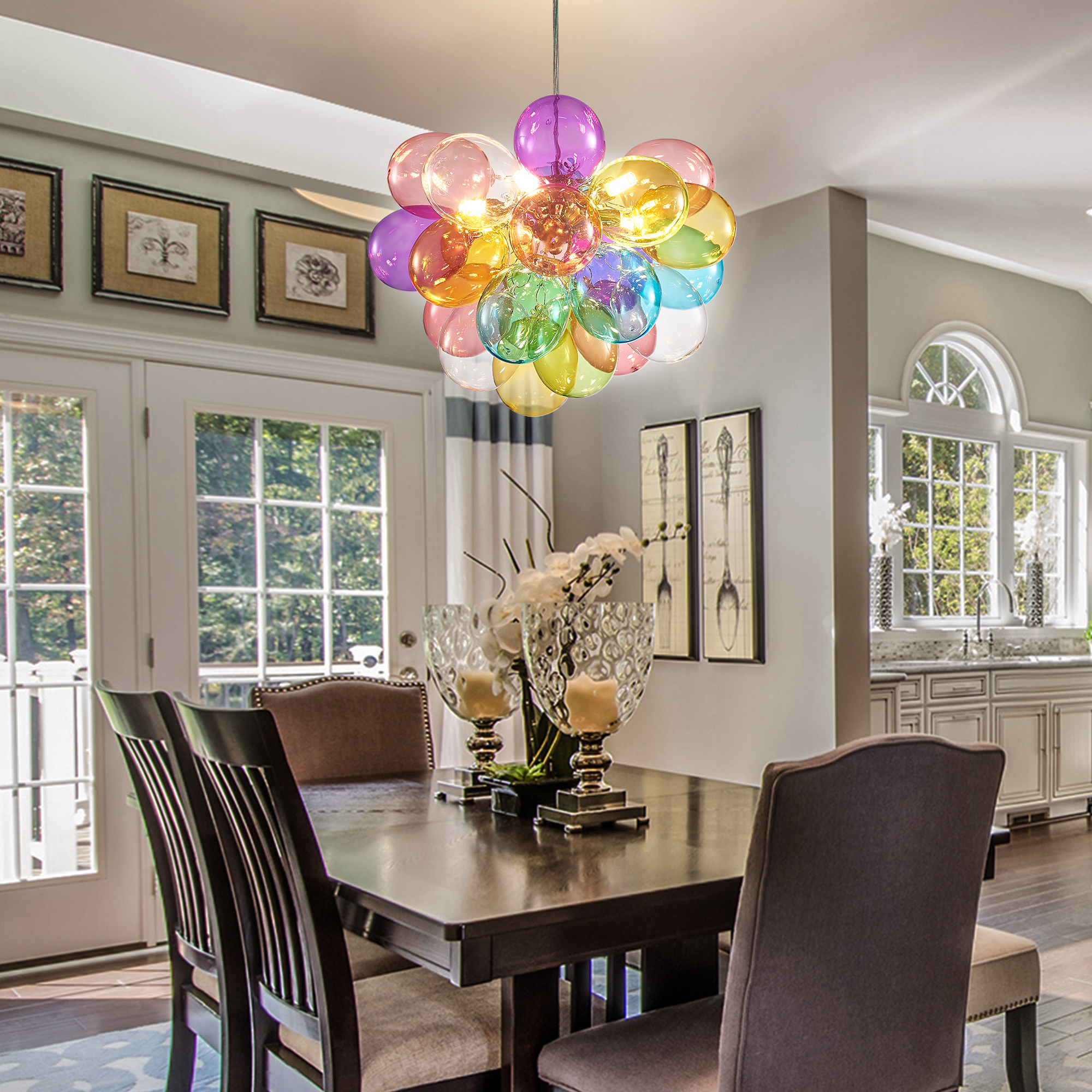 Longree Color Glass Bubble Ball Chandelier, Blown Glass Pendant Light Fixture - 18x16 inch