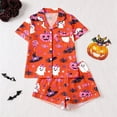 thumbnail image 4 of RUTAYY Girls Halloween Pajama Set Bow Candy Ghost Pumpkin Graphic 2 Piece Button Down Short Sleeve Sleepwear Daily Home Use Orange, 4 of 4