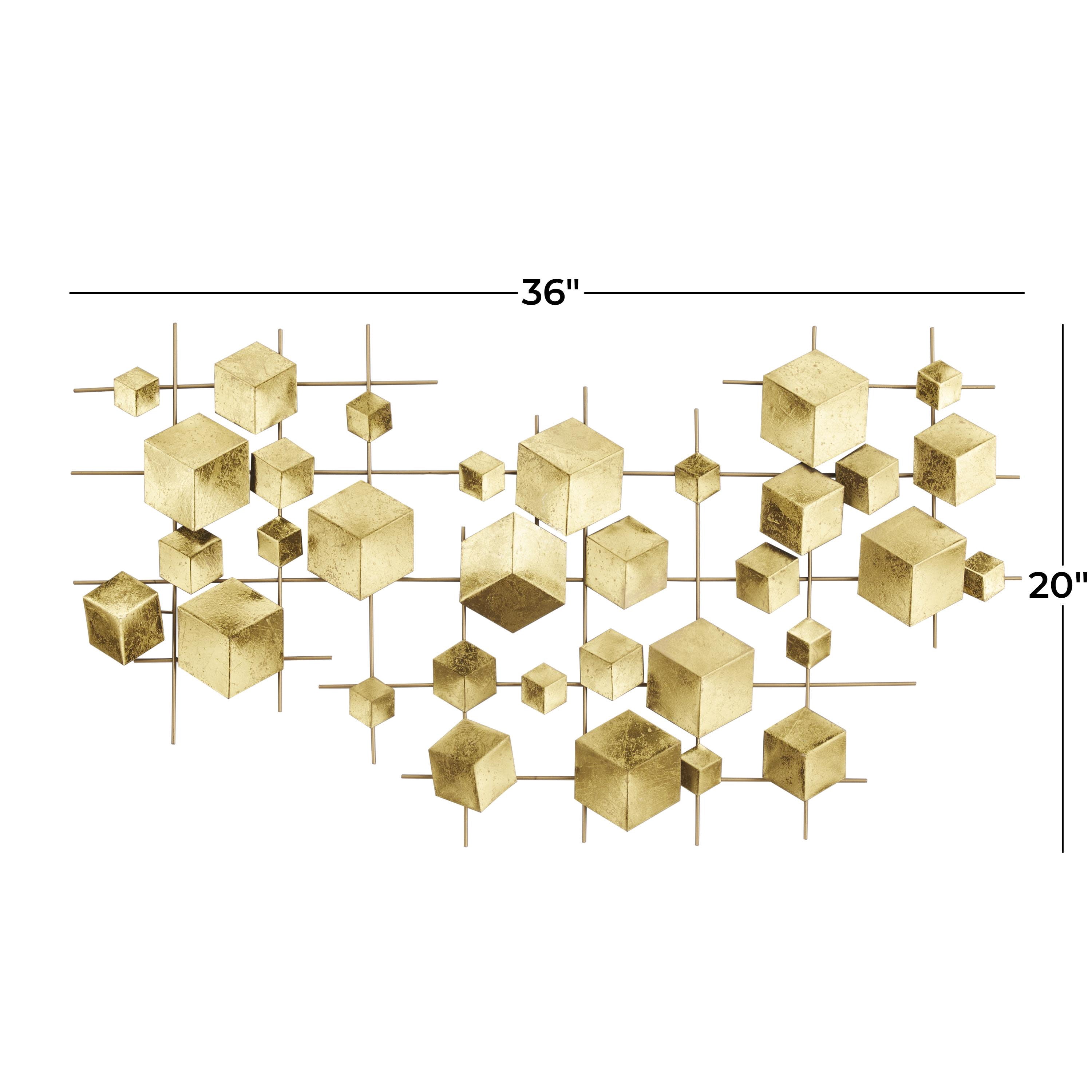 CosmoLiving by Cosmopolitan Gold Metal 3D Cube Relief Geometric Wall Decor