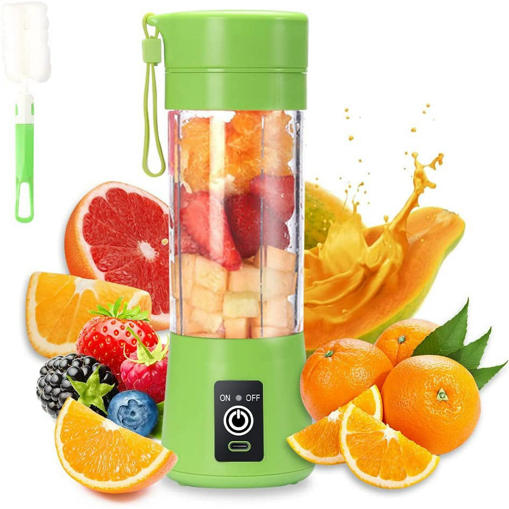 Portable Blender USB Rechargeable Juicer Cup with Six Blades Smoothies Mixer Fruit Machine 380ml Water Bottle for Sports Travel Outdoors