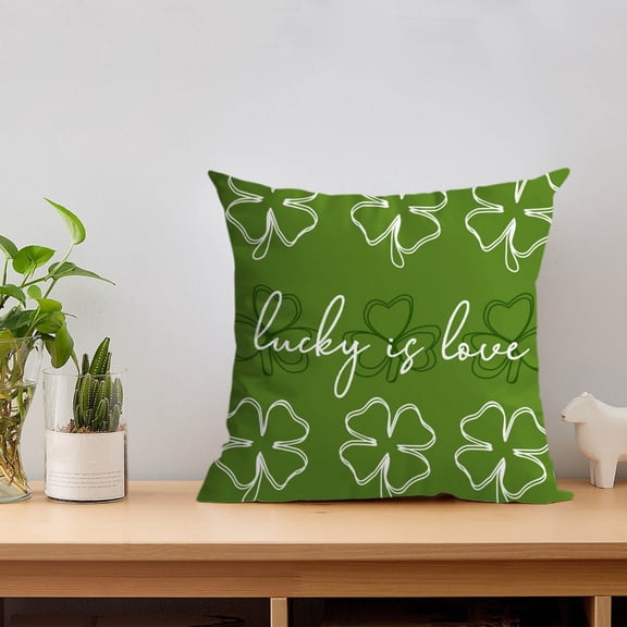 PEONAVET St Patricks Day Decor-18×18 Pillow Cover,Green Shamrock Linen Pillow Case Spring Irish Cushion Cover for Couch Sofa Home Decor