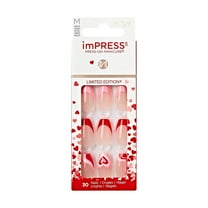 imPRESS Valentine Press-On Nails, No Glue Needed, Red, Medium Coffin, 33 Ct.