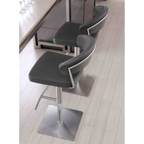 Whiteline Modern Living Maureen Barstool Dark Grey adjustable height and square stainless steel base.