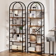 thumbnail image 2 of Walsunny 6-Tier Arched Bookshelf Industrial Open Storage Shelf, Display Bookshelves with Metal Frame, Rustic Wood Tall Bookcase for Living Room, Home Office, Brown, 2 of 9