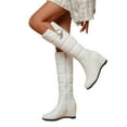 thumbnail image 3 of NOKIO Women'S Stylish High Shaft Winter Boots Ladies Fashion Solid Color Leather Belt Buckle Cotton Boots Plush Wedge Heel Thick Soled Long Boots Women'S Plush Slip-On House Shoes, 3 of 9