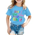 thumbnail image 1 of NINGMENG Hauts et T-Shirts pour Filles, Été, Rentrée Scolaire, Imprimé Lettre, Col Rond, Manches Courtes, Tee-Shirts Décontractés, Bleu, 5-6 Ans, 1 of 4