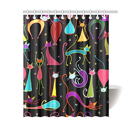 Mkhert Colorful Cats Shower Curtain Bath Curtain Waterproof Fabric