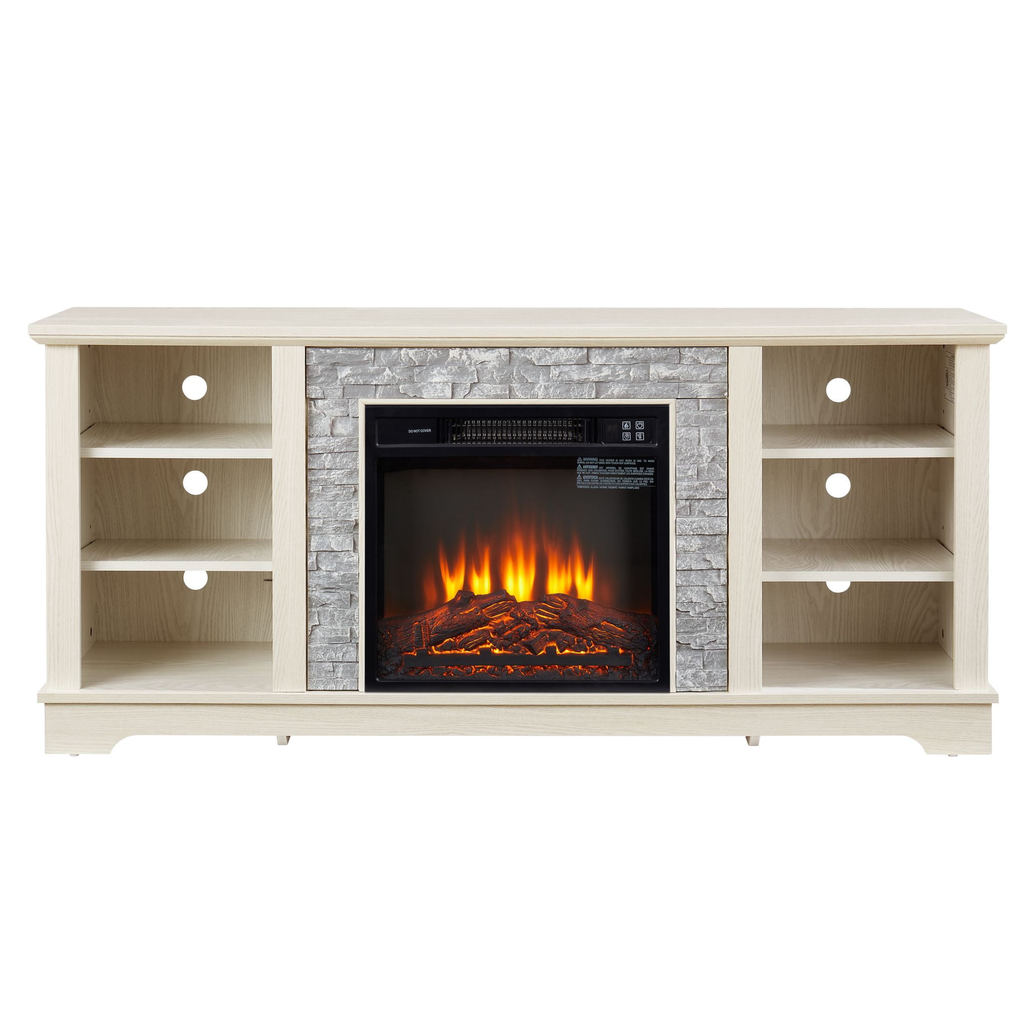 Eyisean 58" W Wooden Entertainment Center with Fireplace, Faux Stacked Stone Surround, TV Stand with 18'' Electric Fireplace, TV Console Table for Living Room
