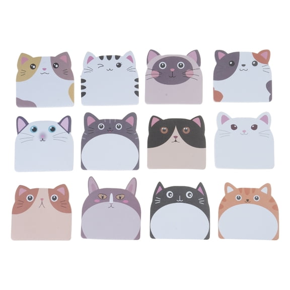 12Pieces Cartoon Cats Sticky Note Paper Ashesive Note Pad Memo Pad Unruled